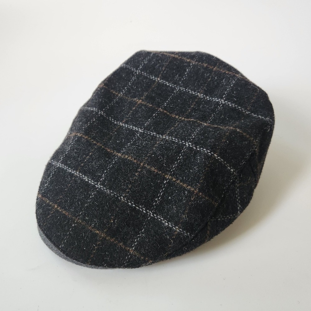 Vintage Stetson Wool Blend Newsboy Flat Cap Hat Charcoal Gray Plaid Academia Y2K